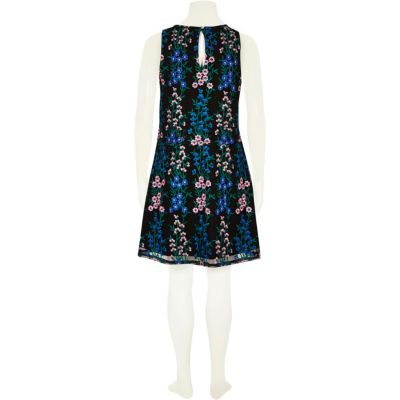 Girls blue floral embroidered dress